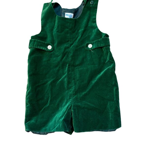 LuLi & Me Vintage Green Velveteen Toddler Romper 2T 100% Cotton - Picture 1 of 3